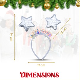 3Pcs Sparkly Star Christmas Headbands for Adults, Novelty Hair Accessories, Plastic and Metal Xmas Head Boppers Dress Up, Christmas Headwear Size-11cm