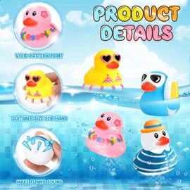 Honoson 36 Pcs Summer Beach Rubber Ducks Mini Rubber Ducks in Bulk Duckies Bath Toys Funny Floating Bathtub Squeaky Ducky for Summer Pool Baby Shower Classroom Birthday Party Favors(Vibrant Colors)
