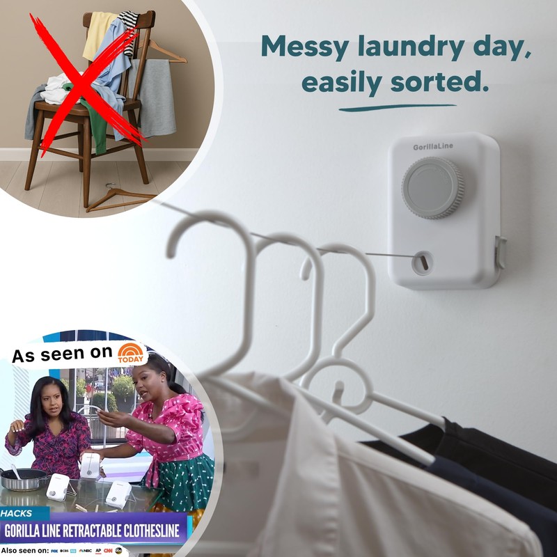 GorillaLine Max - Retractable Clothesline Indoor Outdoor Clothes Line -
