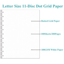 A4 TUL Discbound Dotted Refill Paper, 11-Disc Dot Grid Filler Paper, 100Sheets / 200Pages Loose-Leaf Paper, 100gsm White Paper, 8.5'' x 11''