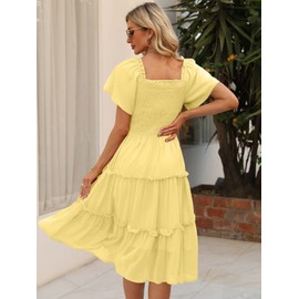 LILLUSORY Women Dresses Spring Summer 2025 Midi Graduation Bridal Baby Shower Casual Flowy Boho Sun Sundress Trendy Brunch Cute Ladies Vacation Beach Fashion Smocked Teacher Clothes Outfits Yellow L