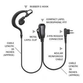 Maximal Power REH2 2-Pin Adjustable C-Shaped Earpiece with Rubber Earhook/Earbud for Motorola Two-Way Radio (Black)