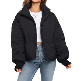 Yimoon Women's Winter Cropped Puffer Jacket Baggy Short Padded Coats Outerwear(Black-XL)