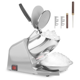 Shcazhcx Dual Blades 143 lbs/hr Electric Ice Crusher, 300W Ice Shaver, 2200 RPM Shaved Ice Machine with Extra Blade and Ice Pick for Home and Commercial Use, ETL-Listed, Silver