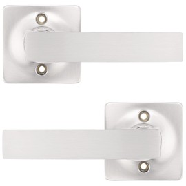 GOBEKOR 2 Pack Dummy Door Levers Brushed Nickel Square Dummy Door Handle for Closet French Door Single Non-Turning Interior Door Levers Side Handle