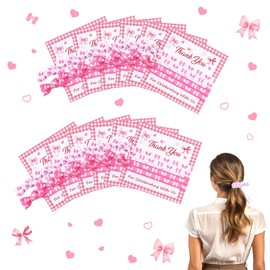 CORNER LACE 12Packs Pink Bow Themed Hair Ties with Display Cards, Pink Ribbon Hair Bands for Baby Shower Birthday Bow Themed Party Gifts Decor Favors