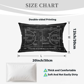 Doobicy Basketball Court Blueprint Pillow Covers 12x20Inch Set of 2 Black Style Throw Cushion Covers with Double-Sided Print for Sports Room, Boys Bedroom, Game Room, Couch or Sofa Decor