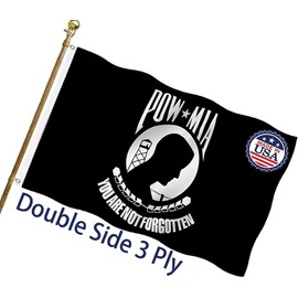 Pow Mia Flag 3x5 Ft Outdoor Heavy Duty Polyester Military Pow Flags Double Sided 3 Ply Banner 200D with Durable Canvas Header and 2 Brass Grommets Pow mia Banner- You are Not Forgotten War Flags
