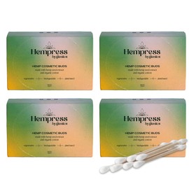 Hempress Organic Cotton Swabs for Ears, Cotton Ear Swabs with Bamboo Sticks, Sturdy Cotton Swab Suitable for Makeup Touch-ups & Cleaning, Natural & Toxic-Free (Pack of 4)