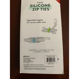 Vivitar Three (3) pack silicone zip ties, 2 large, 1 small, blue, yellow, pink