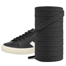 UamGlsob Flat Cotton Shoelaces for Sneakers, Solid Color Athletic Shoe Replacement Laces for Veja Esplar/Campo/V-10/Rio Branco/Venturi Sneakers Women (Black, 54"/140cm)
