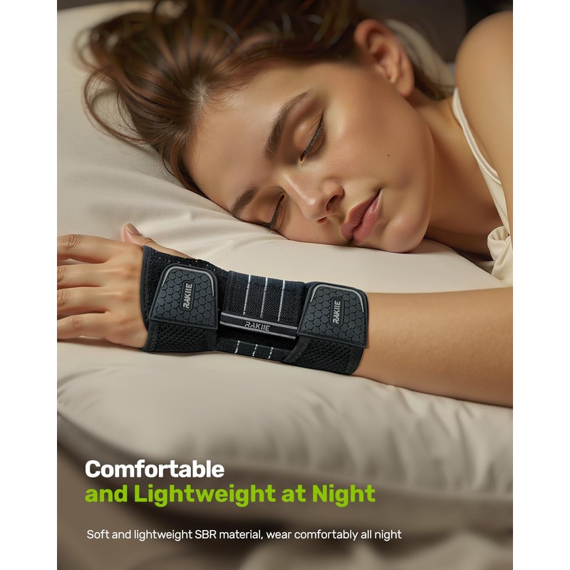 Rakiie Carpal Tunnel Wrist Brace, Adjustable Night Wrist Support with