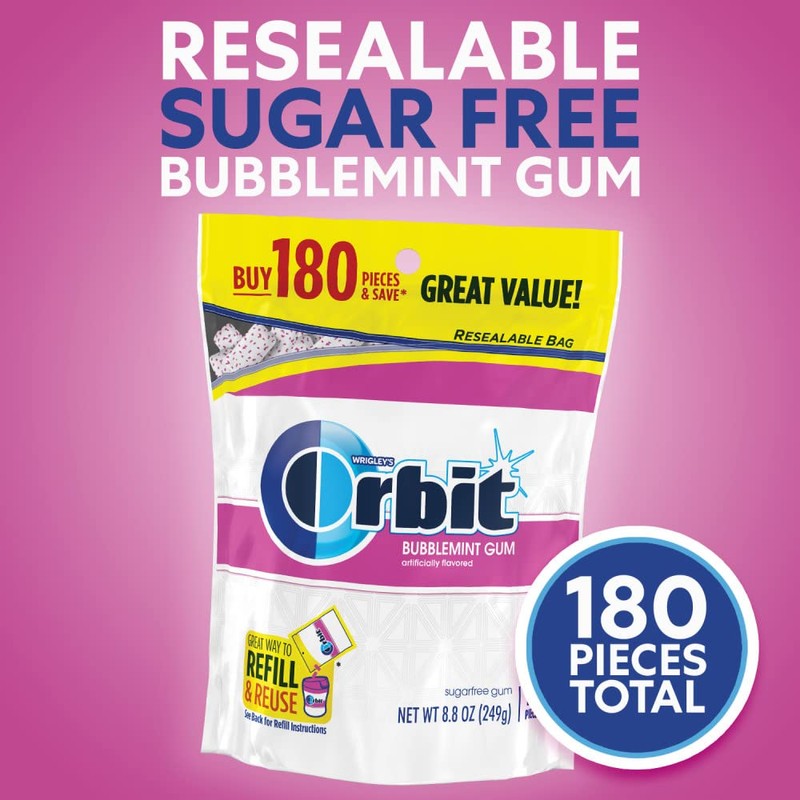ORBIT Gum Bubblemint Sugar Free Chewing Gum Bulk, 180 Piece