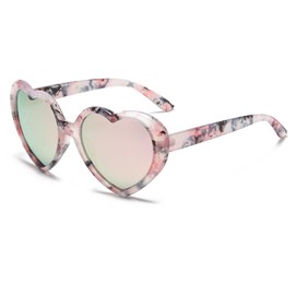 YUELUQU heart sunglasses women men polarized 90s vintage festival accessories party glasses (Floral-Mirrorpink)