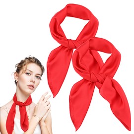 MBAIYO Pack of 2 Women's Silk Scarf, Red, Lightweight Elegant Silk Scarf, 70 x 70 cm, Silk Scarf, Soft Square Scarves, Plain Satin Headscarf, Bandana, Neckerchief, Scarf, Gift for Women, red