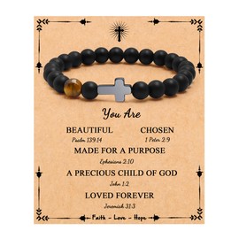 JoycuFF Christian Baptism Gifts for Men, Religious Faith Jewelry Mens Cross Bracelet, Religious Confirmation Communion Baptism Gift for Son Grandson Teen Boy