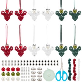 BEUNITONE 12 Set DIY Macrame Christmas Angel Ornaments Kit for Adult Beginners Christmas Wall Hanging Craft Kits Handmade Angel Wall Decor with Instruction for Wedding Party