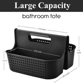 Haundry Portable Shower Caddy Basket, Divided Plastic Cleaning Caddy Organizer, 2 Compartments Large Storage Tote with Handle for Bathroom, College, Dorm Room Essentials (Black)