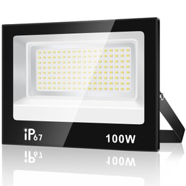 URTBST 100 W LED Outdoor Spotlight, 10000 lm, 7000 K, Cool White Spotlight, IP67 Waterproof, Super Bright Floodlight, Outdoor Spotlight for Garden, Garage, Yard