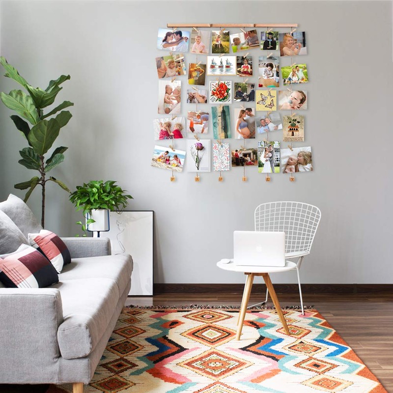 Love-Kankei Wooden Collage Picture Frame with 30 Small Wooden Clips