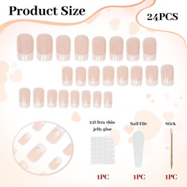 LunarCharm 24pcs Medium Square Push On Nails Simple White Glitter French Style False Nails Cute Full Cover