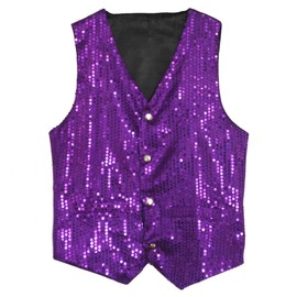 Purple Unisex Sequin Vest Waistcoat Dance Party Show Costume Mens Womens Boys Girls (Kids L)