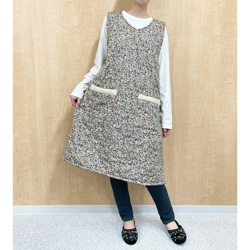 Plumetit Quilted Long Apron with Boa Lining, pink flower