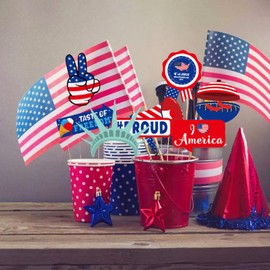 25 Pcs 4th of July Photo Booth Props Kit Independence Day Party Decorations Patriotic Party Event Photo Props for Labor Day, Memorial Day Happy Independence Day Festival Supplies