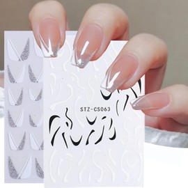 French Line Nails Art Stickers Decals Color Wave Line Nail Stickers 3D Self-Adhesive Nail Art Supplies 8PCS Swirl Strips Lines Design Nail Decals Manicure DIY French Tips Nail Art Guides Accessory