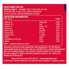 Natures Aid  Mini Drops Jelly Beans Multivitamin Strawberry Flavour 60 Beans