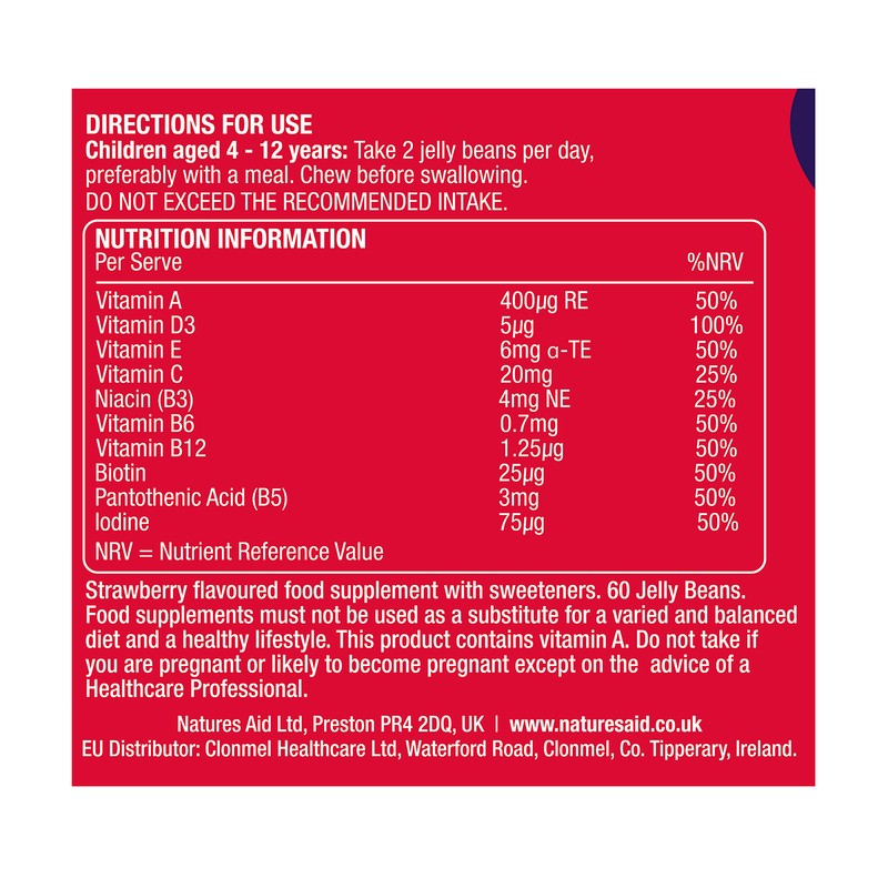 Natures Aid Mini Drops Jelly Beans Multivitamin Strawberry Flavour 60