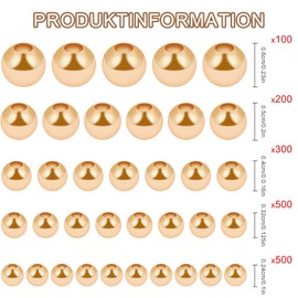 Unvtap Pack of 1600 Gold Beads 2.4/3.2/4/5/6 mm Crimp Beads, Small Metal Golden Beads, Beads for Bracelets, Gold, Gold Spacer Beads for Bracelets, Necklaces, Jewellery, Crafts Making