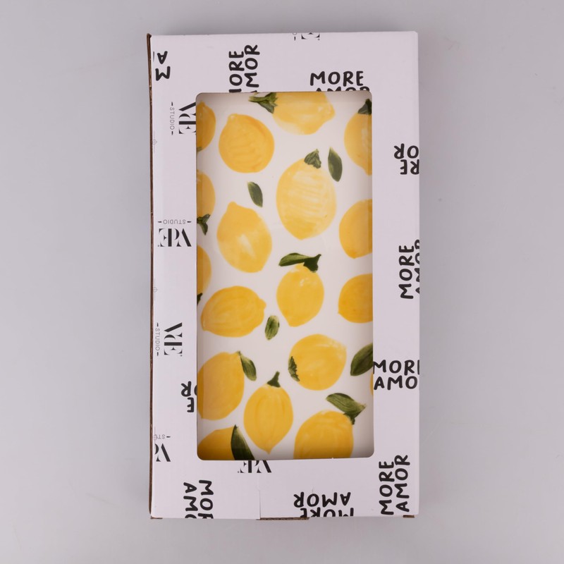 Set 4 Piatto rettangolare in porcellana 31,6x16,8 cm, limoni, Fruit