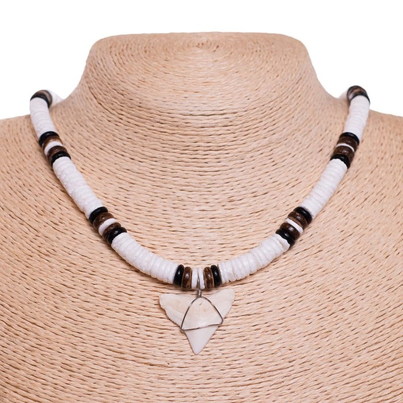BlueRica Shark Tooth on Puka & Brown Coconut Shell Beads