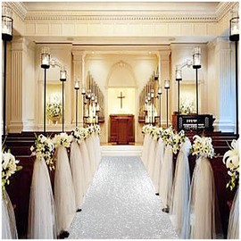 Partisout Sequin Wedding Aisle Runner 2FTx15FT - Shimmering Silver Ceremony Walkway Rug for Indoor/Outdoor Weddings, Parties, Receptions (Elegant & Reusable)