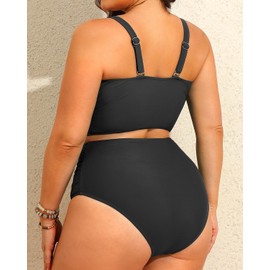 Daci Plus Size Two Piece Swimsuits - Women High Waisted Bikini Tummy Control Bathing Suits Knot Twist Swimwear 2025, Black, 12 Plus