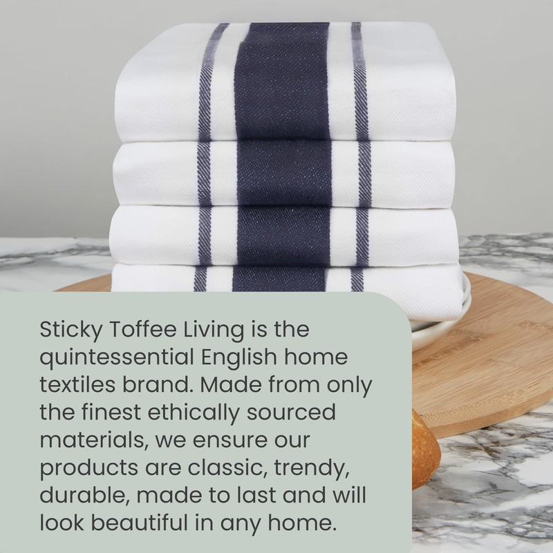 100% Cotton Tea Towel - Midnight Blue Stripe Pattern, Pack