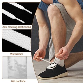 Ouligay 3 Pairs Flat Trainers Shoelace White Shoe Laces 8mm Wide Shoe Lace for Sneakers Flat Shoe Laces for Men Women Trainers Walking Boots Hiking(Black,White)