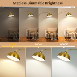 LANICHO Arc Floor Lamps for Living Room, Modern Tall Lamp with Remote Control and Stepless Dimmable 9W LED Bulb, Over Couch Arched Reading Lamp for Bedroom, Office(Gold)