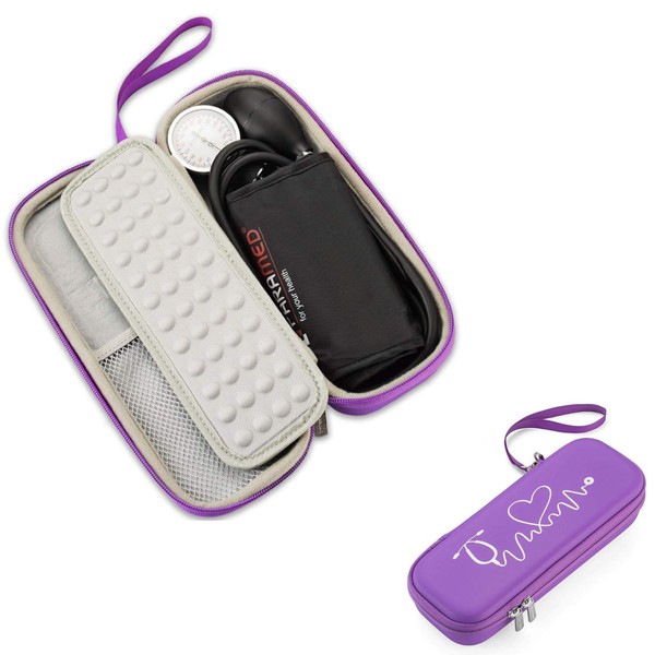 Caseling Hard Stethoscope Case Compatible with 3M Classic III, Lightweight II S.E, Cardiology IV Diagnostic, Includes ID Slot and Mesh Pocket for Nurse Accessories (Purple - Pu Leather)