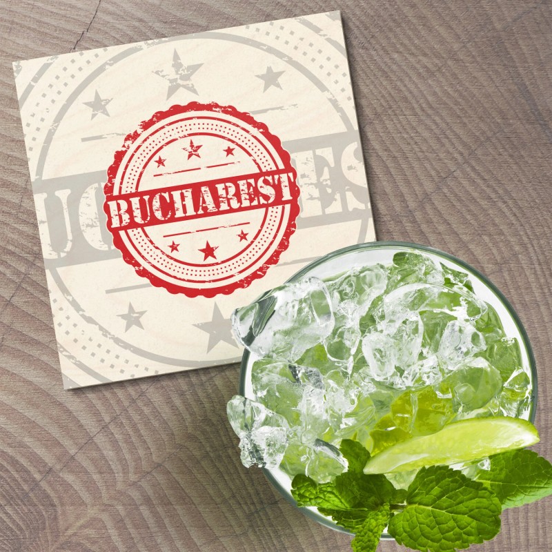 Unbranded Bucharest Travel Grunge 4'' X 4'' Square Wooden Coaster