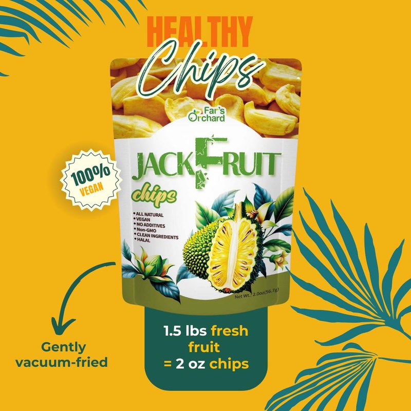 Far's Orchard Jackfruit Chips – 4 Pack (2 oz Resealable Bags), Exotic Crunchy