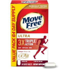 Move Free Ultra Triple Action Joint Support Supplement - Type II Collagen Boron & Hyaluronic Acid - Supports Joint Comfort, Cartiliage & Bones in 1 Tiny Pill Per Day, 64 Tablets (64 servings)*
