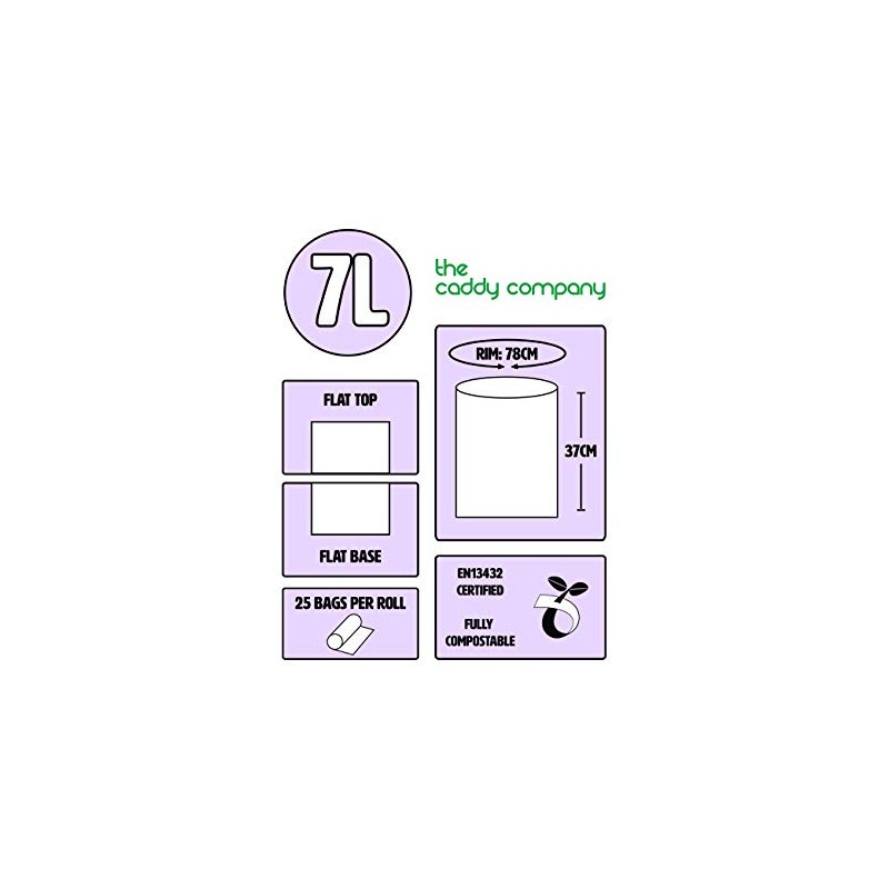 The Caddy Company 7 Litre (7L) Compostable Caddy Bin Liners,