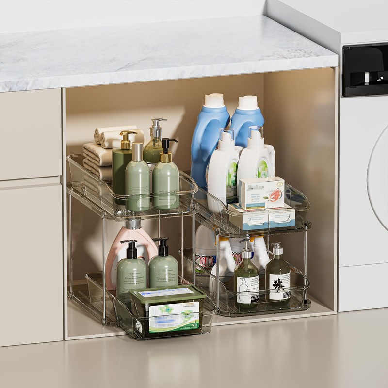 Delamu 2-Tier Under Sink Organizers and Storage, Multi-Purpose Stackable Bathroom