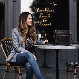 LOVEVOOK Crossbody Purses for Women, Multi Pocket Casual Crossbody Bag, Medium Shoulder Bag Vegan Leather Handbags-Black