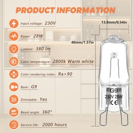 Morotty Morotty 12 Stck G9 Halogen Leuchtmittel 28W 230V, Glhbirne Halogen G9 Dimmbar 2800k Warmwei?, 300 Grad, Halogenlampe G9 fr Ofen-und Mikrowellenherd, Kronleuchter, Kabinettbeleuchtungen