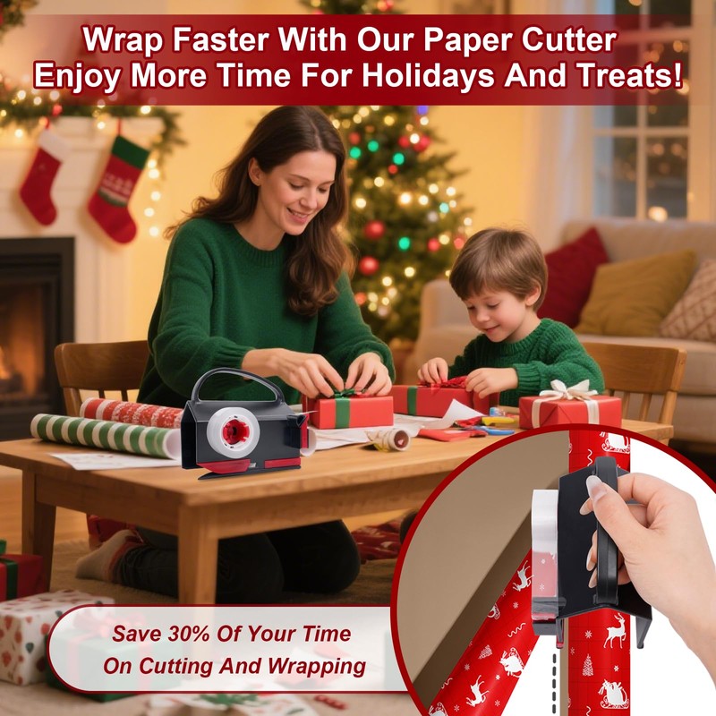 2-in-1 Wrapping Paper Cutter & Tape Dispenser, Gift Wrap Cutter