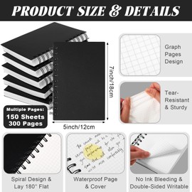 Sayglossy 6 Pack 5x7 Inch Waterproof Spiral Notebook Stone Paper 150 Sheets All Weather Notepad Hardcover Notebook Weatherproof Notepad Grid for Aesthetic School Outdoor Recording (Grid Style)