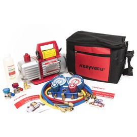 Kozyvacu AUTO AC Repair Complete Tool Kit with 1-Stage 3.5 CFM Vacuum Pump, Manifold Gauge Set, Hoses and its Acccessories